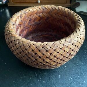 Vintage Japanese double wall woven bamboo basket - Natural Brown